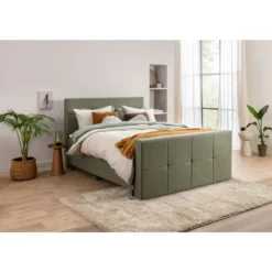 Boxspring met voetbord Liv geblokt - groen - 160x200 cm - ronde poot