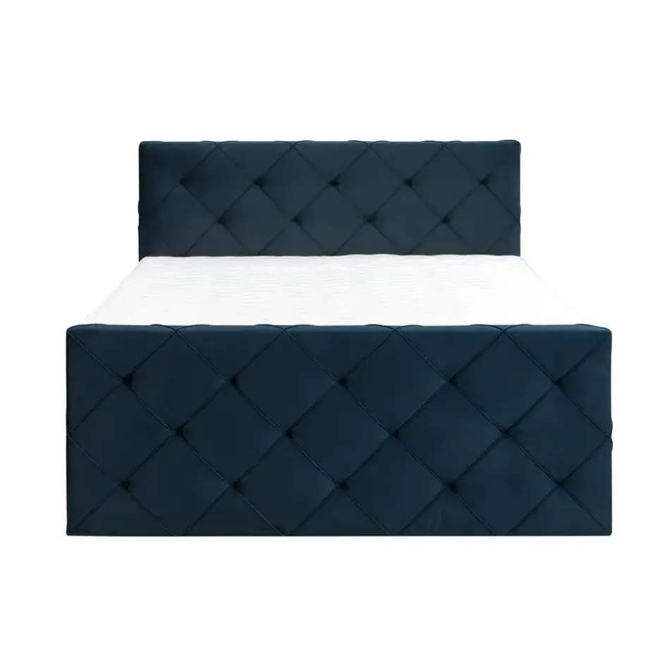 Boxspring met voetbord Liv geruit - blauw - 180x200 cm - vierkante poot