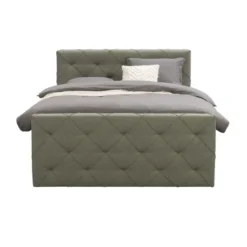 Boxspring met voetbord Liv geruit - groen - 160x200 cm - vierkante poot