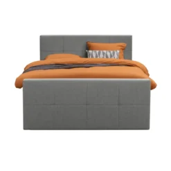 Boxspring met voetbord Liv geblokt - lichtgrijs - 180x200 cm - ronde poot