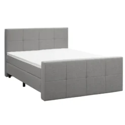 Boxspring met voetbord Liv geblokt - lichtgrijs - 180x200 cm - ronde poot