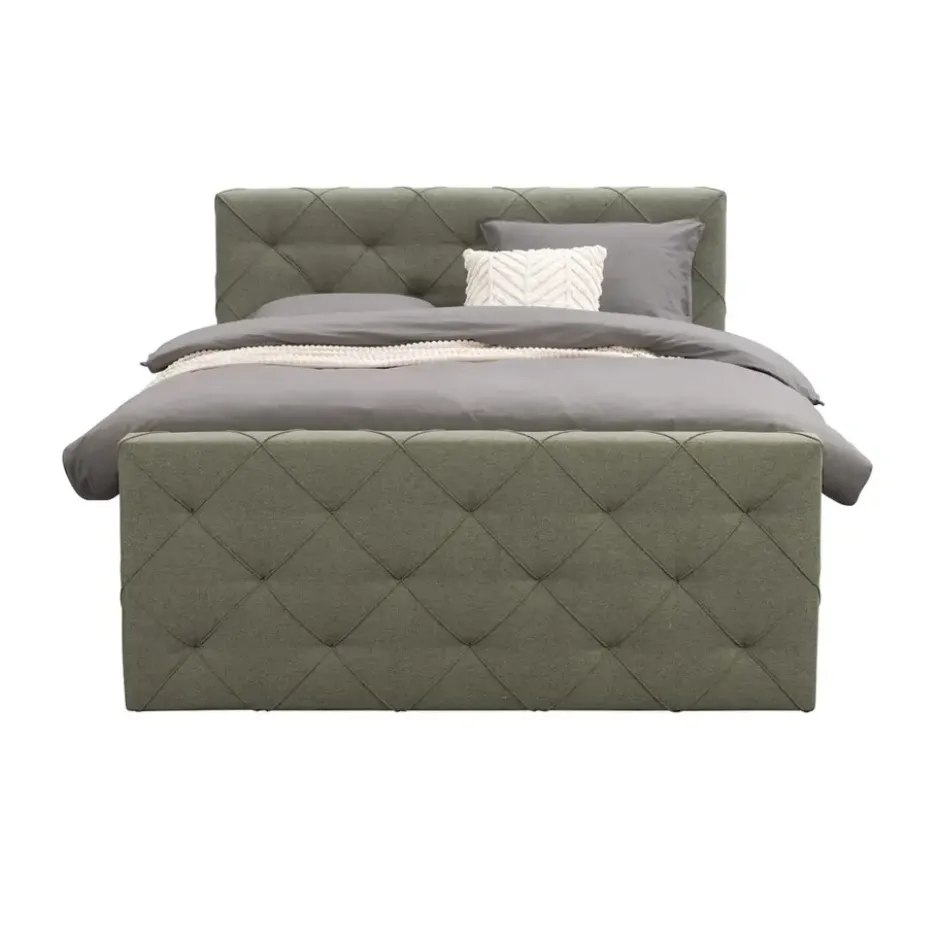 Boxspring met voetbord Liv geruit - groen - 180x200 cm - slanke poot