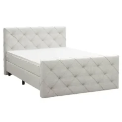 Boxspring met voetbord Liv geruit - ecru - 180x200 cm - ronde poot