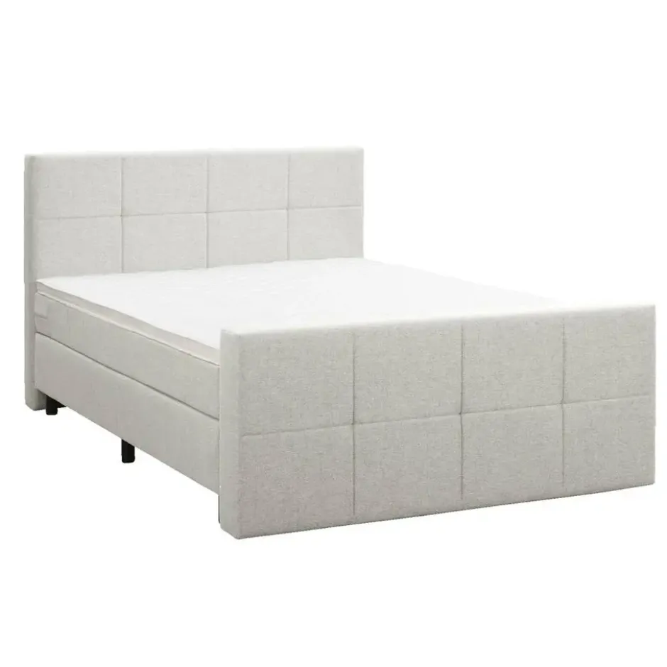 Boxspring met voetbord Liv geblokt - ecru - 160x200 cm - ronde poot
