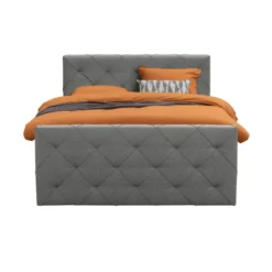 Boxspring met voetbord Liv geruit - lichtgrijs - 180x200 cm - ronde poot