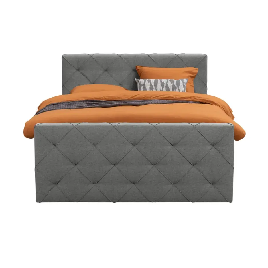 Boxspring met voetbord Liv geruit - lichtgrijs - 180x200 cm - ronde poot