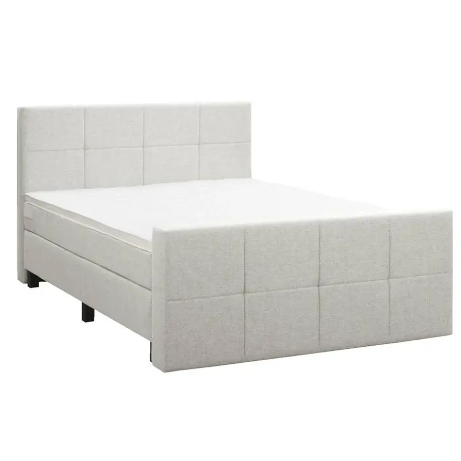 Boxspring met voetbord Liv geblokt - ecru - 140x200 cm - vierkante poot