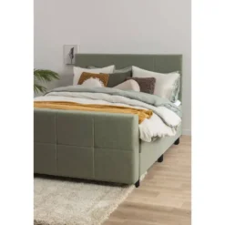 Boxspring met voetbord Liv geblokt - groen - 180x200 cm - ronde poot