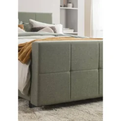 Boxspring met voetbord Liv geblokt - groen - 180x200 cm - ronde poot
