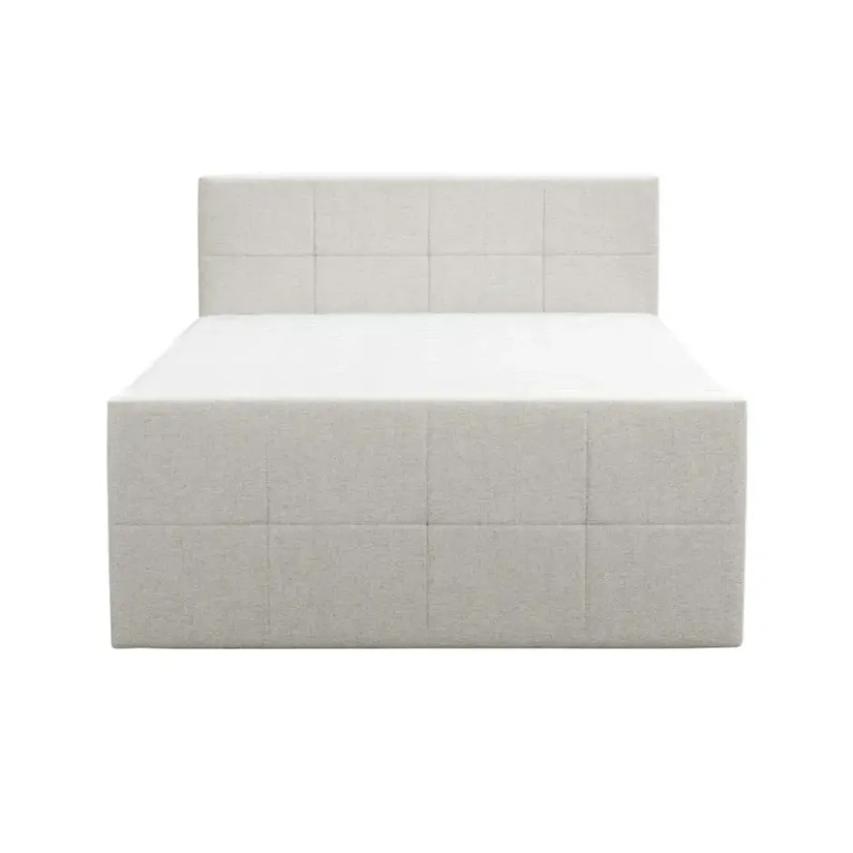 Boxspring met voetbord Liv geblokt - ecru - 140x200 cm - slanke poot