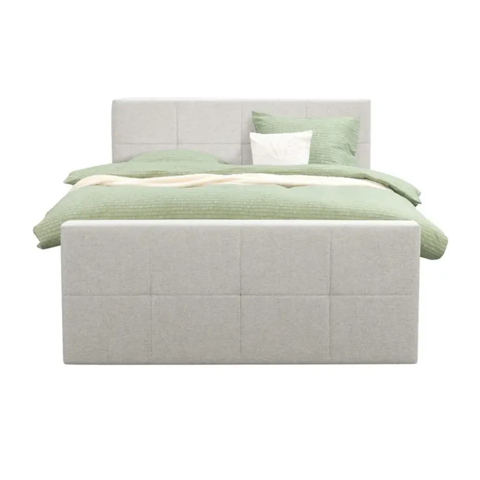 Boxspring met voetbord Liv geblokt - ecru - 140x200 cm - slanke poot