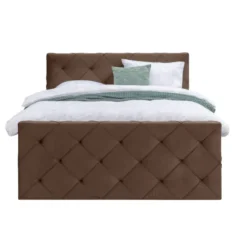 Boxspring met voetbord Liv geruit - bruin - 180x200 cm - slanke poot