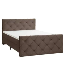 Boxspring met voetbord Liv geruit - bruin - 180x200 cm - slanke poot