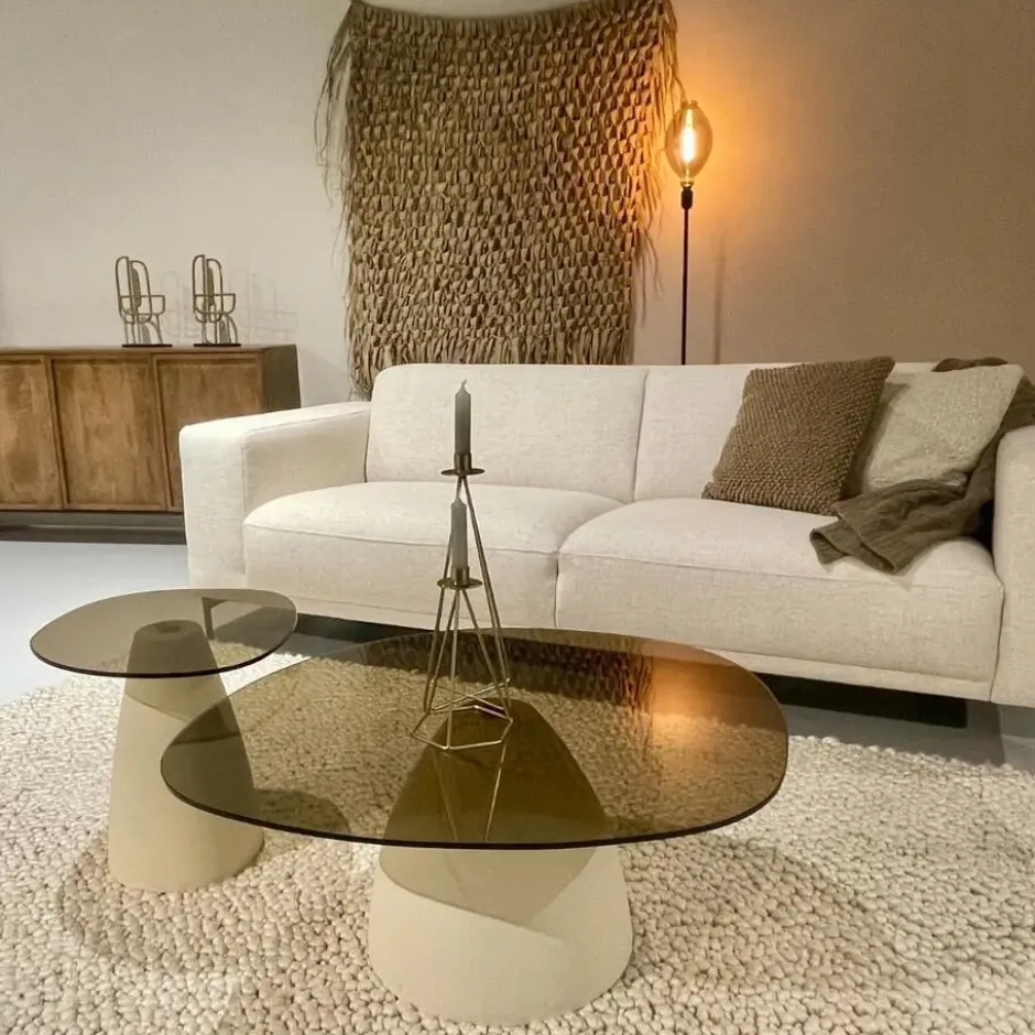 Brix - Salontafel Mylon - Beige - Glas - 86 cm