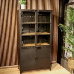 Buffetkast industrieel Trevor zwart hout/ metaal - 45x95x185 cm