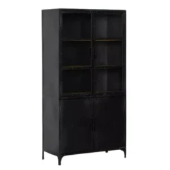 Buffetkast industrieel Trevor zwart hout/ metaal - 45x95x185 cm