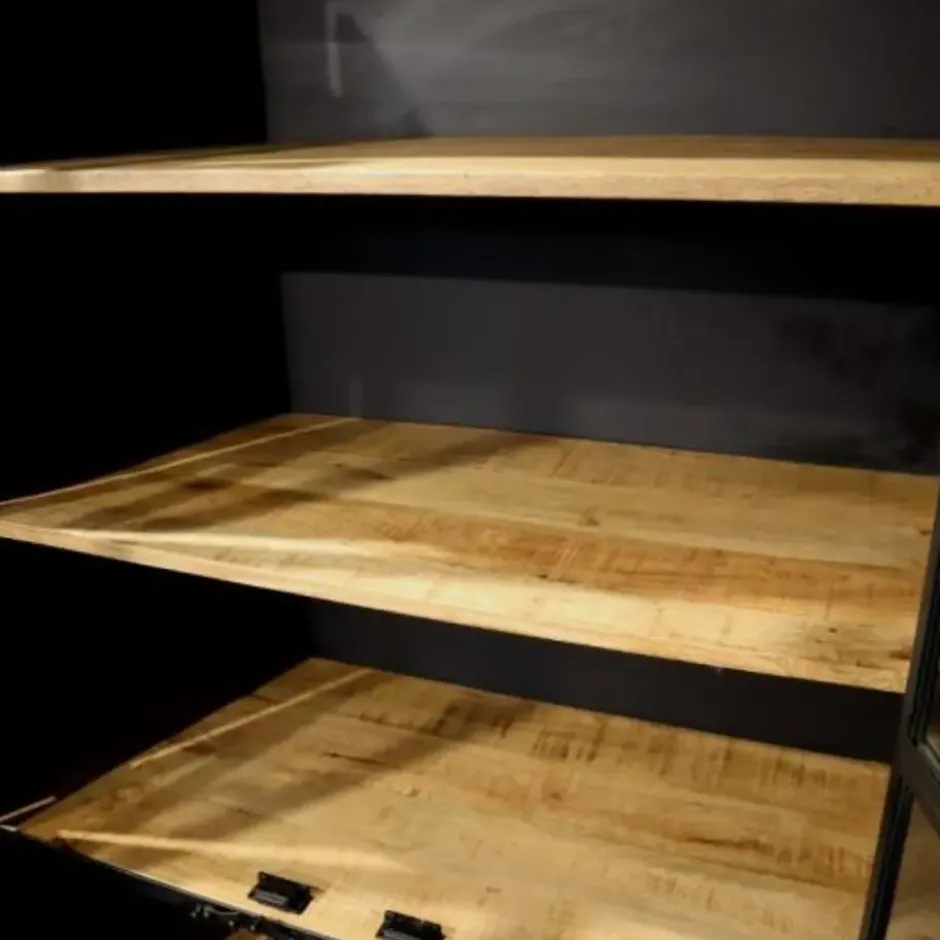 Buffetkast industrieel Trevor zwart hout/ metaal - 45x95x185 cm