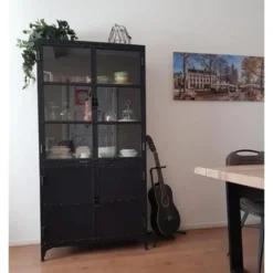 Buffetkast industrieel Trevor zwart hout/ metaal - 45x95x185 cm