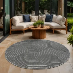 Buitenkleed Berlin Rond Japandi Grijs - 200 CM Ø