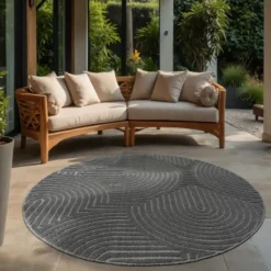 Buitenkleed Berlin Rond Japandi Grijs - 200 CM Ø