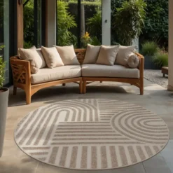 Buitenkleed Berlin Rond Japandi Beige - 150 CM Ø