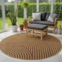 Buitenkleed Rond Timber Japandi Jute Beige - 160 CM Ø