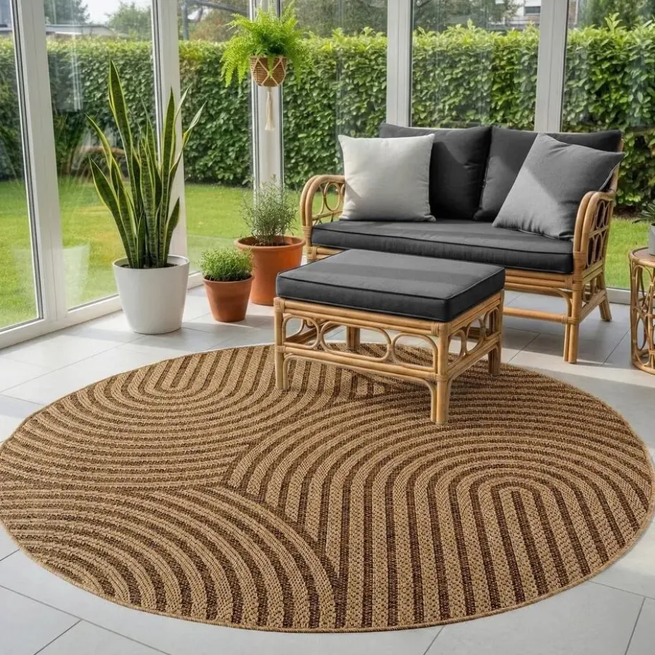Buitenkleed Rond Timber Japandi Jute Beige - 160 CM Ø