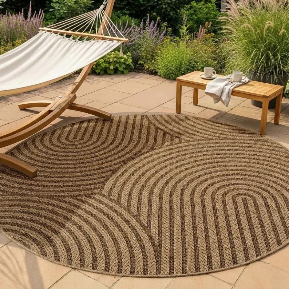 Buitenkleed Rond Timber Japandi Jute Beige - 160 CM Ø