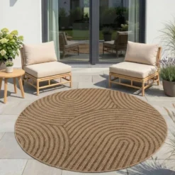 Buitenkleed Rond Timber Japandi Jute Beige - 160 CM Ø