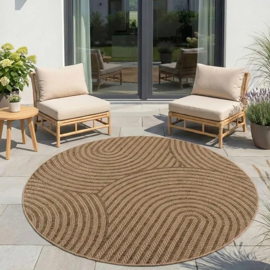 Buitenkleed Rond Timber Japandi Jute Beige - 160 CM Ø