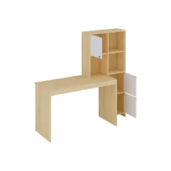 Bureau ALIOBINI - 156.8 cmx51.5 cmx146.8 cm - Natuurlijk licht Wit Hout paneel
