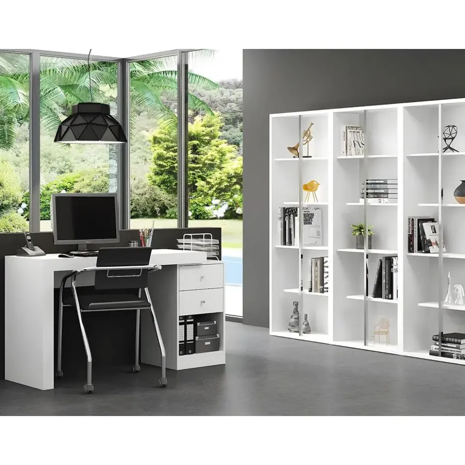 Bureau EVAN - 159.9 cmx175.5 cmx75.3 cm - Wit Hout paneel