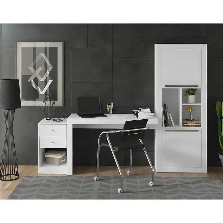 Bureau EVAN - 159.9 cmx175.5 cmx75.3 cm - Wit Hout paneel