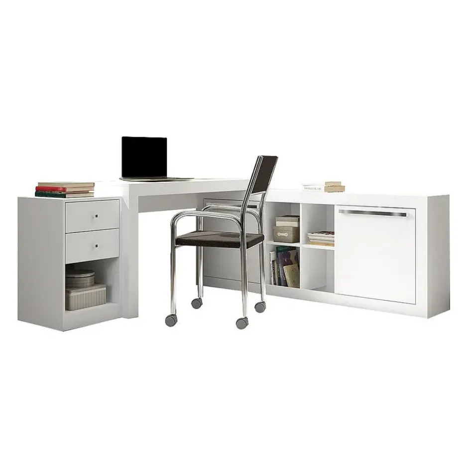 Bureau EVAN - 159.9 cmx175.5 cmx75.3 cm - Wit Hout paneel