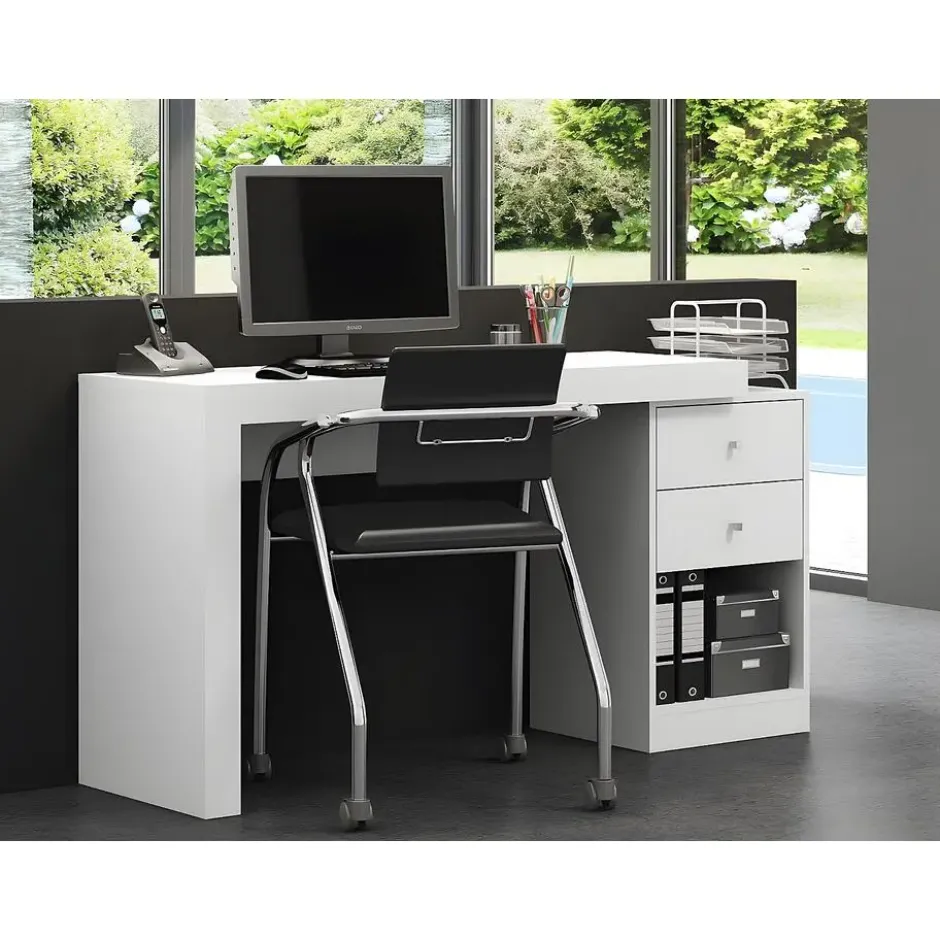 Bureau EVAN - 159.9 cmx175.5 cmx75.3 cm - Wit Hout paneel