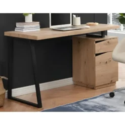 Bureau GOTAMA - 140 cmx60 cmx75 cm - Zwart Natuurlijk licht Hout paneel Metaal