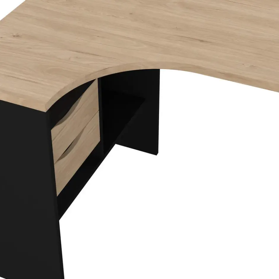Bureau hoek Zwart/Naturel - 145x80x75cm - Function Plus