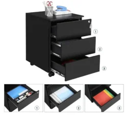 Bureau Ladeblok verrijdbaar Incl. Slot - 55x45x39cm - Zwart