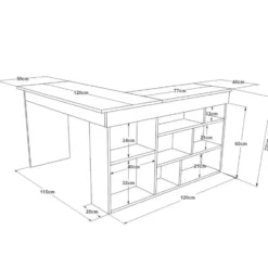 Bureau LILEUL - 129 cmx120 cmx72 cm - Antracietgrijs Natuurlijk licht Hout
