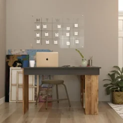 Bureau LILEUL - 129 cmx120 cmx72 cm - Antracietgrijs Natuurlijk licht Hout