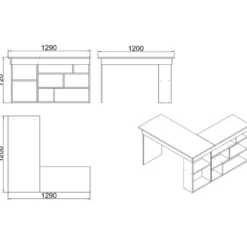 Bureau LILEUL - 129 cmx120 cmx72 cm - Antracietgrijs Natuurlijk licht Hout