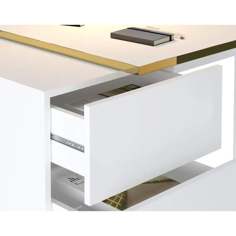 Bureau MARZIALO - 142.4 cmx59 cmx75.6 cm - Wit Hout paneel
