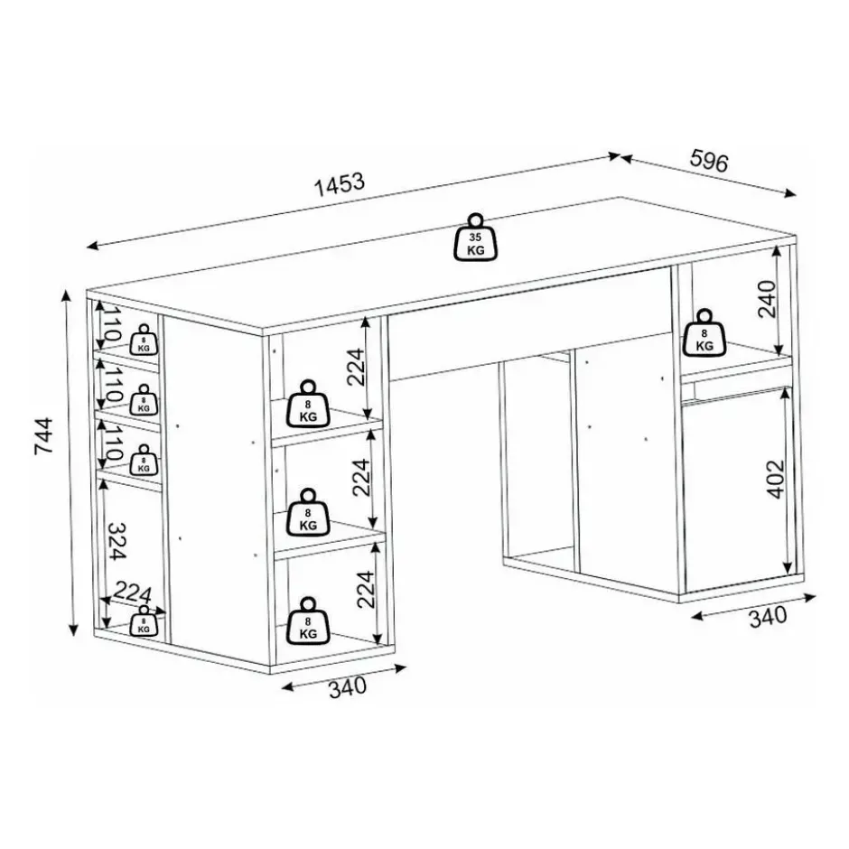 Bureau MELAVA - 145.3 cmx59.6 cmx74.4 cm - Natuurlijk licht Wit Hout paneel
