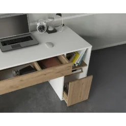 Bureau MELAVA - 145.3 cmx59.6 cmx74.4 cm - Natuurlijk licht Wit Hout paneel