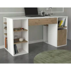 Bureau MELAVA - 145.3 cmx59.6 cmx74.4 cm - Natuurlijk licht Wit Hout paneel
