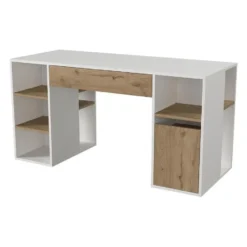 Bureau MELAVA - 145.3 cmx59.6 cmx74.4 cm - Natuurlijk licht Wit Hout paneel