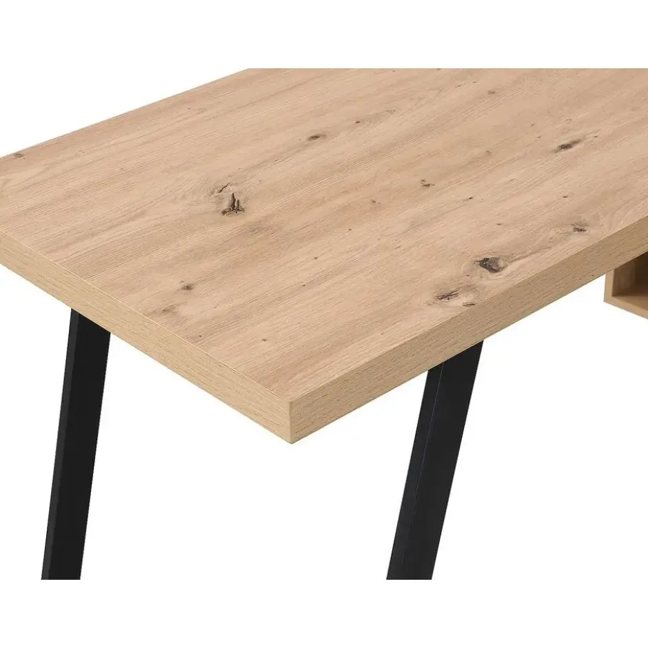 Bureau NAYARO - 150 cmx120 cmx75 cm - Zwart Natuurlijk licht Hout paneel