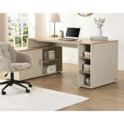 Bureau ROMIARA - 174 cmx120 cmx76 cm - Beige Natuurlijk licht Hout paneel