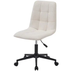 Bureaustoel van beige stof met metalen onderstel