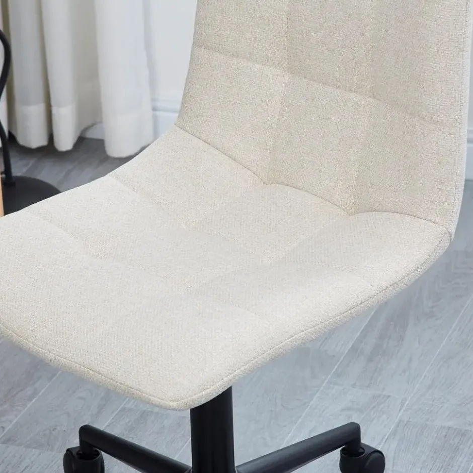 Bureaustoel van beige stof met metalen onderstel